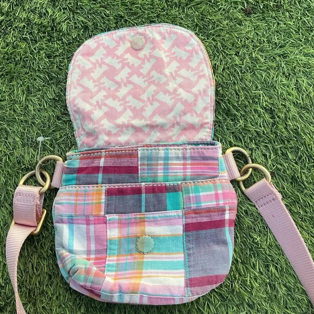 Juicy Couture Y2K Plaid Mini Crossbody Bag Pink Crown Patchwork Shoulder Purse - Picture 3 of 6